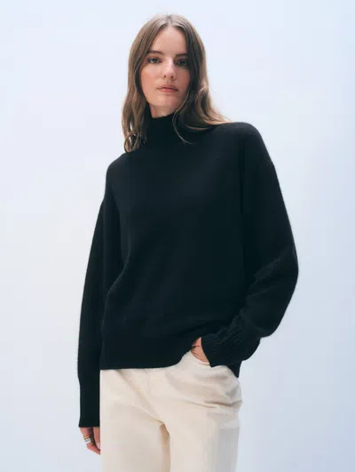 White & Warren Cashmere Oversized Standneck Sweater In Black
