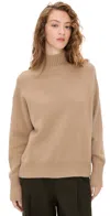 White & Warren Cashmere Oversized Standneck Sweater Khaki In Brown