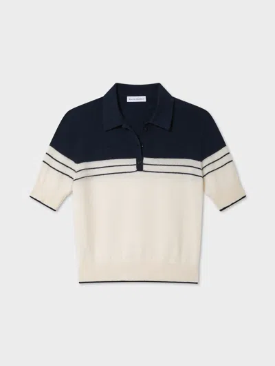 White & Warren Cashmere Polo Top In Navy In Neutral