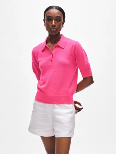White & Warren Cashmere Polo Top In Neon Pink