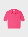 White & Warren Cashmere Polo Top In Neon Pink In Pink