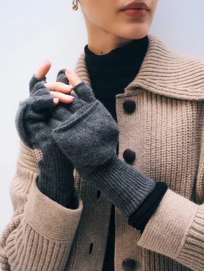 White & Warren Cashmere Pop Top Glove In Dark Slate Heather In Black