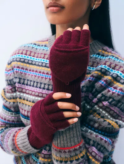 White & Warren Cashmere Pop Top Glove In Sangria In Burgundy