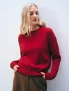 White & Warren Cashmere Rib Trim Crewneck Top In Crimson In Red