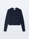 White & Warren Cashmere Rib Trim Henley Sweater In Navy In Blue
