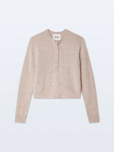 White & Warren Cashmere Rib Trim Henley Sweater In Sand In Neutral
