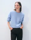 White & Warren Cashmere Ribbed Saddle Sleeve Crewneck Top In Blue In Blue