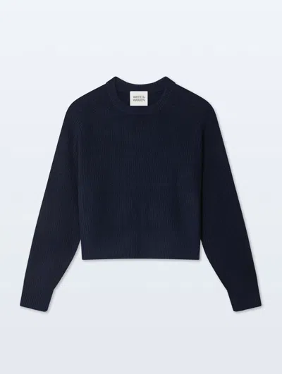 White & Warren Cashmere Ribbed Saddle Sleeve Crewneck Top In Navy In Blue