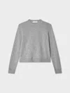 White & Warren Cashmere Ribbed Trim Crewneck Top In Grey In Gray