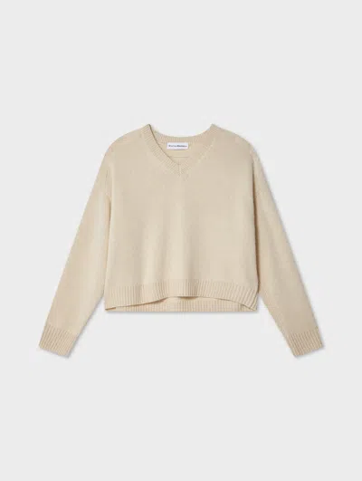 White & Warren Cashmere Saddle Shoulder V Neck In Natural Heather In Neutral