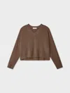 White & Warren Cashmere Saddle Shoulder V Neck Sweater In Brown In Brown