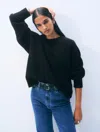 White & Warren Cashmere Saddle Sleeve Crewneck Top In Black In Black