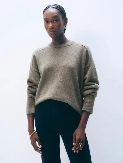 White & Warren Cashmere Saddle Sleeve Crewneck Top In Brown