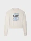White & Warren Cashmere Sardine Embroidered Crewneck Top In White In Multi