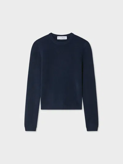 White & Warren Cashmere Slim Stretch Crewneck Top In Deep Navy Blue