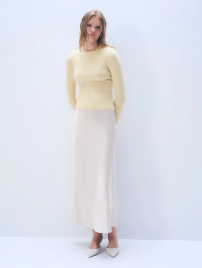 White + Warren White & Warren Cashmere Slim Stretch Crewneck Top In Lemonade In Yellow