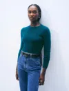 White & Warren Cashmere Slim Stretch Crewneck Top In Teal In Blue