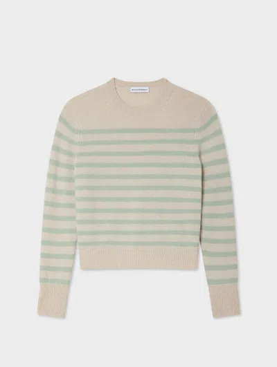 White & Warren Cashmere Striped Crewneck Top In Natural Heather/mint In Multi