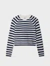 White & Warren Cashmere Striped Sweatshirt In Soft White Combo In Soft White Combo In Blue