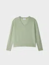 White & Warren Cashmere V Neck Sweater In Green In Green