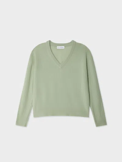 White & Warren Cashmere V Neck Sweater In Green
