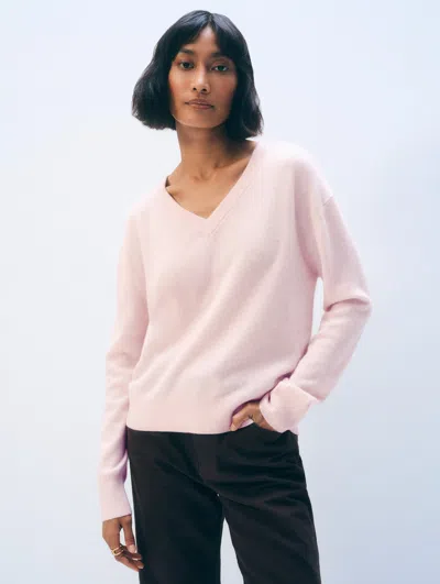 White & Warren Cashmere V Neck Sweater In Pink