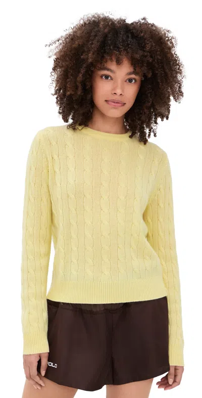 White & Warren Cashmere Varsity Cable Crewneck Lemonade In Yellow