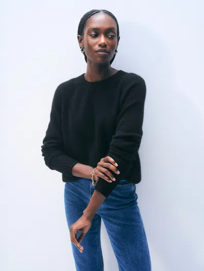White & Warren Cashmere Waffle Sweatshirt In Black In Multi