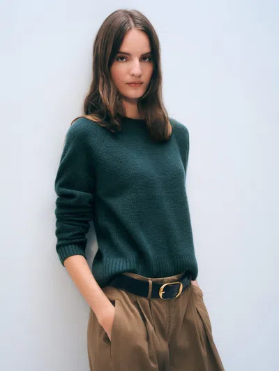 White & Warren Cashmere Waffle Sweatshirt In Green
