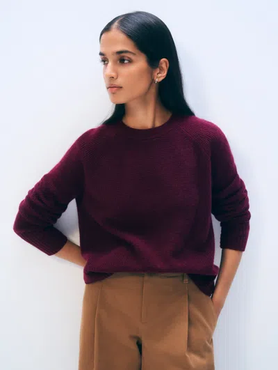 White & Warren Cashmere Waffle Sweatshirt In Sangria In Red