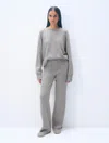 White & Warren Cashmere Wide Leg Pant In Grey In Gray