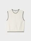 White & Warren Cotton Blanket Trim Tank Top In Ivory/black In Multi