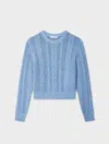 White & Warren Cotton Cable Crewneck Top In Blue In Blue
