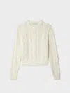 White & Warren Cotton Cable Crewneck Top In Ivory In White