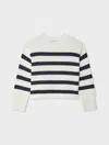 White & Warren Cotton Easy Crewneck Top In Ivory/navy In Multi