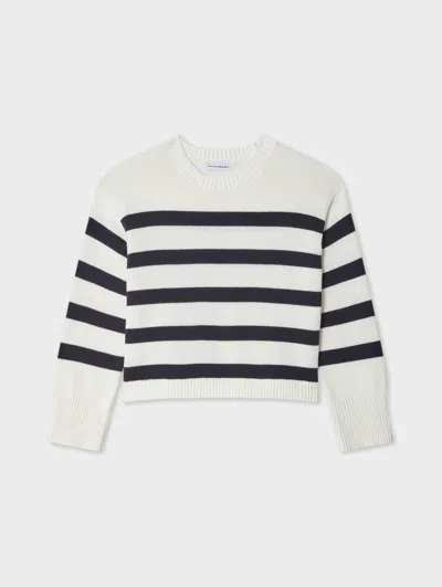 White & Warren Cotton Easy Crewneck Top In Ivory/navy In Multi