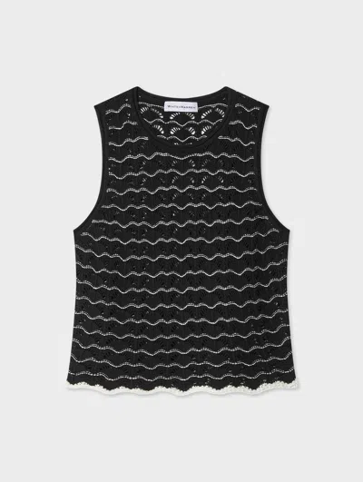 White & Warren Cotton Pointelle Stitch Tank Top In Black/white In Black/white In Multi