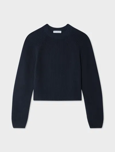 White & Warren Cotton Ribbed Raglan Crewneck Top In Navy In Blue