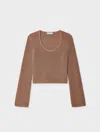 White & Warren Cotton Tape Fluted Top In Clay In Brown