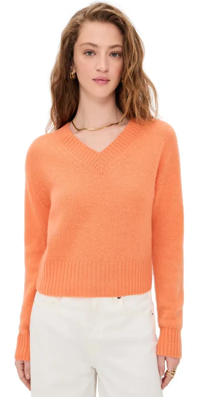 White + Warren Featherweight Cashmere V Neck Pullover Orange Fresco