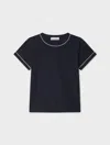 White & Warren Fine Cotton Baby Tee Top In Deep Wave/white In Deep Wave/white In Blue