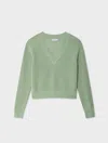 White & Warren Fine Cotton Blend Ribbed V Neck Sweater In Sage In Gray