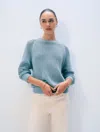 White & Warren Fine Cotton Boucle Mesh Sweatshirt In Blue In Blue
