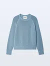 White & Warren Fine Cotton Boucle Mesh Sweatshirt In Blue Marl In Blue