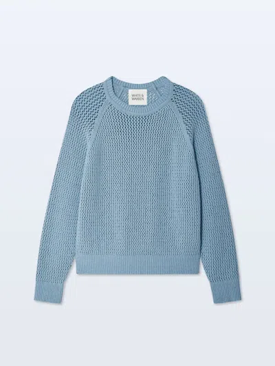 White & Warren Fine Cotton Boucle Mesh Sweatshirt In Blue Marl
