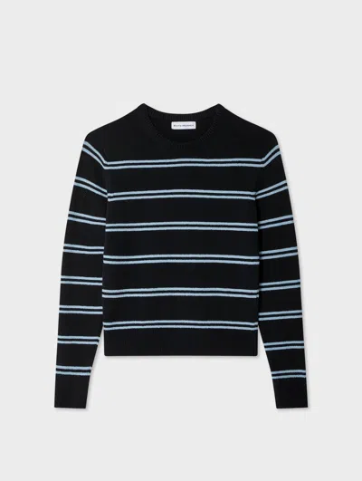 White & Warren Fine Cotton Bouclé Striped Crewneck Top In Blue