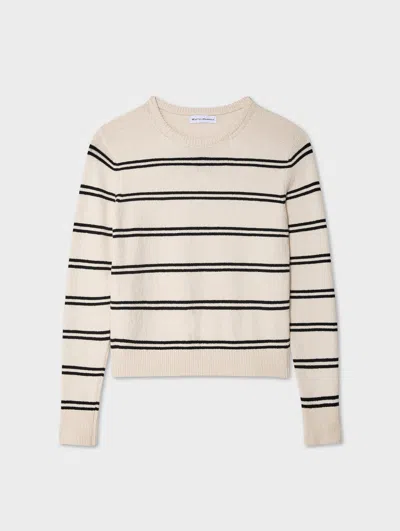 White & Warren Fine Cotton Bouclé Striped Crewneck Top In Navy In Blue