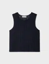 White & Warren Hand Crochet Lofty Cotton Tank Top In Navy In Blue