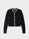 White & Warren Lofty Cotton Crochet Trim Cardigan Sweater In Navy In Blue