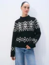 White & Warren Merino Fair Isle Standneck Sweater In Black In Black